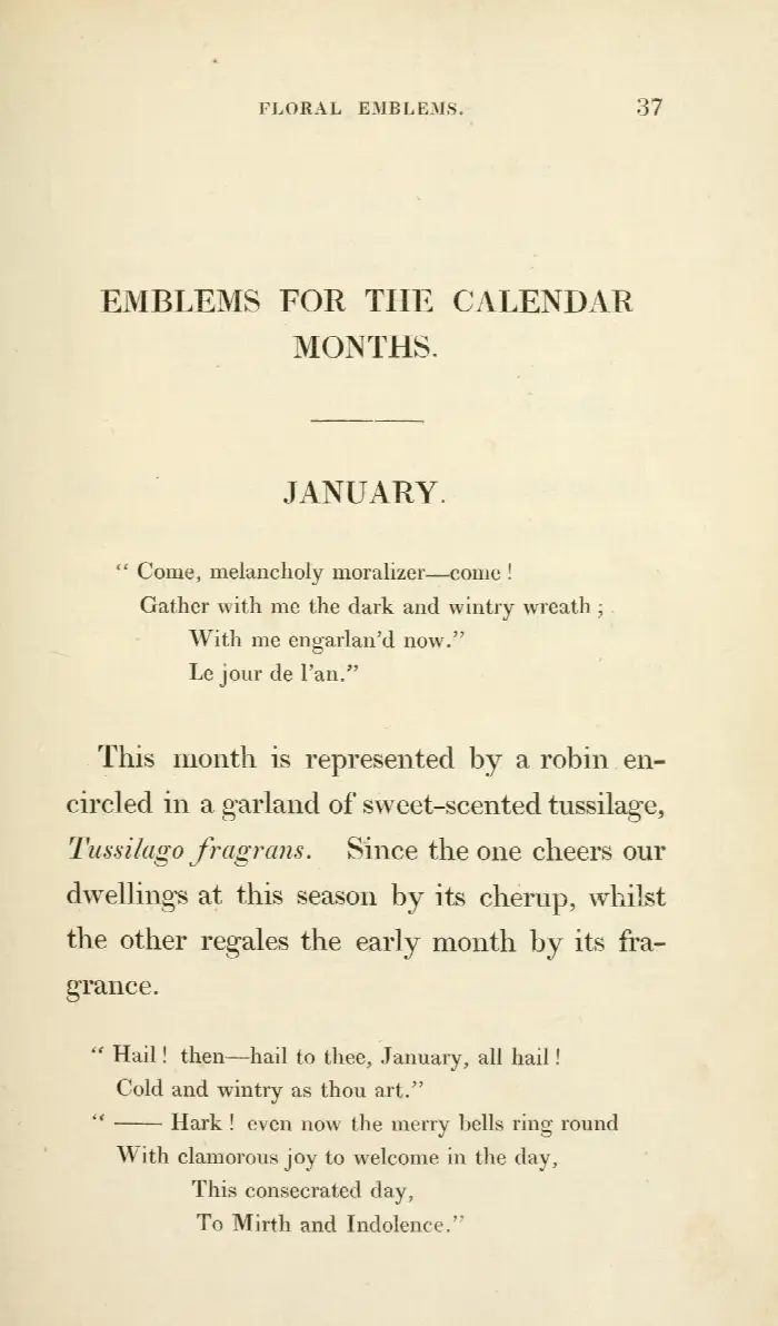 Henry Phillips' 1825 Floral Emblems page of emblems for the calendar months